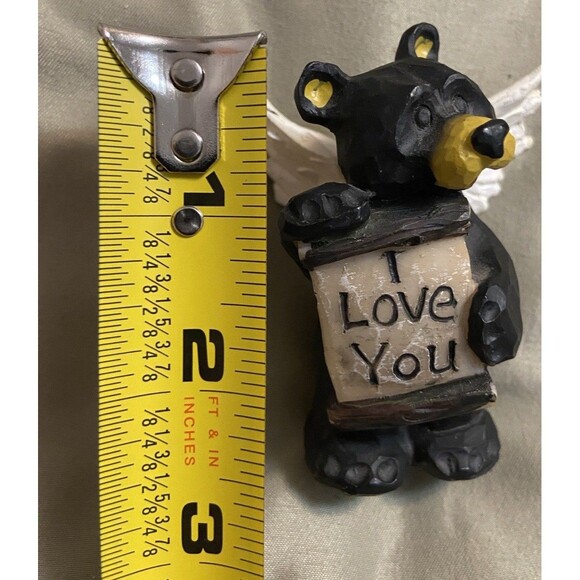 Young Black Bear Cub Figurine Angel Wings Holding “I Love You” Sign 2.5 in Tall - Picture 8 of 13